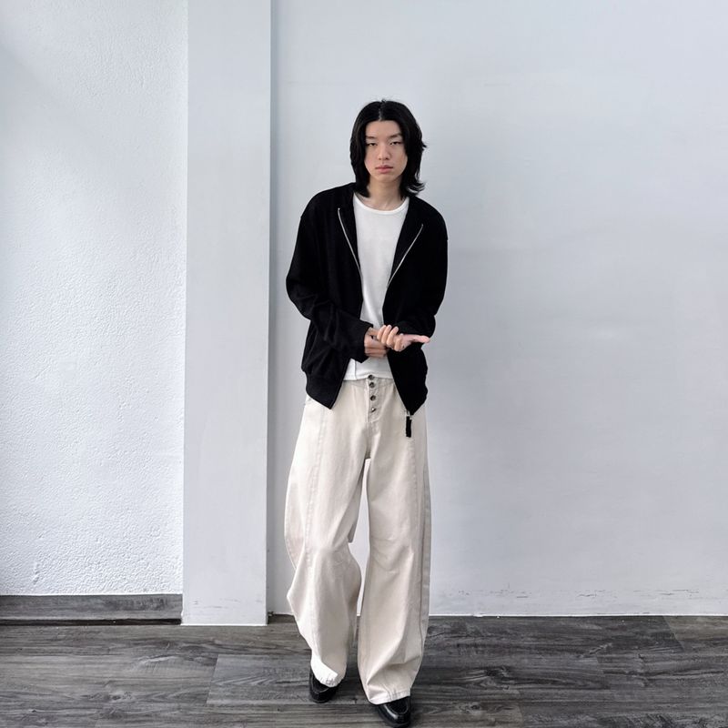 Multi-Button Paneled Wide Pants