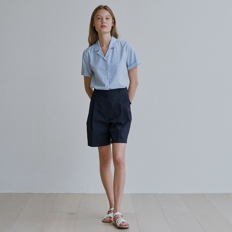 Stripe open collar shirt
