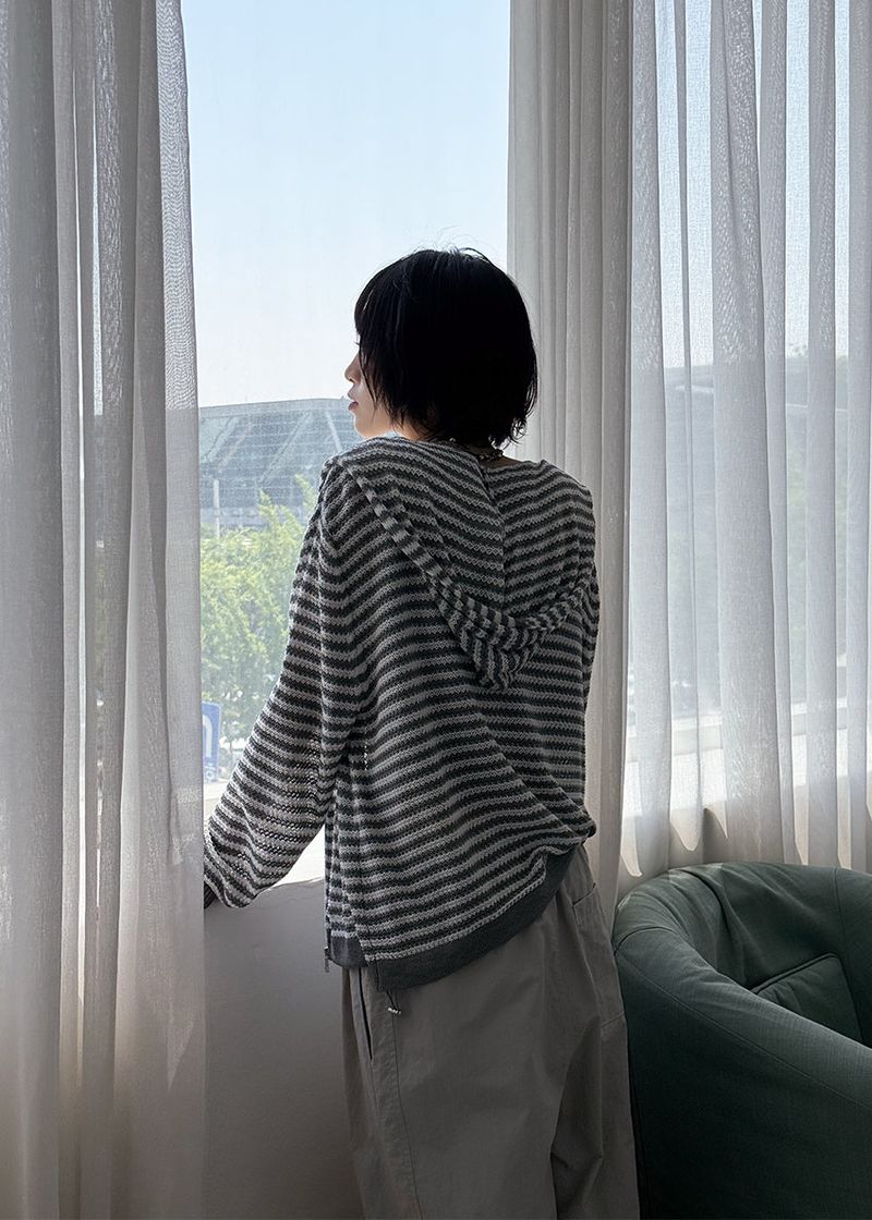 MESH STRIPE ZIP-UP