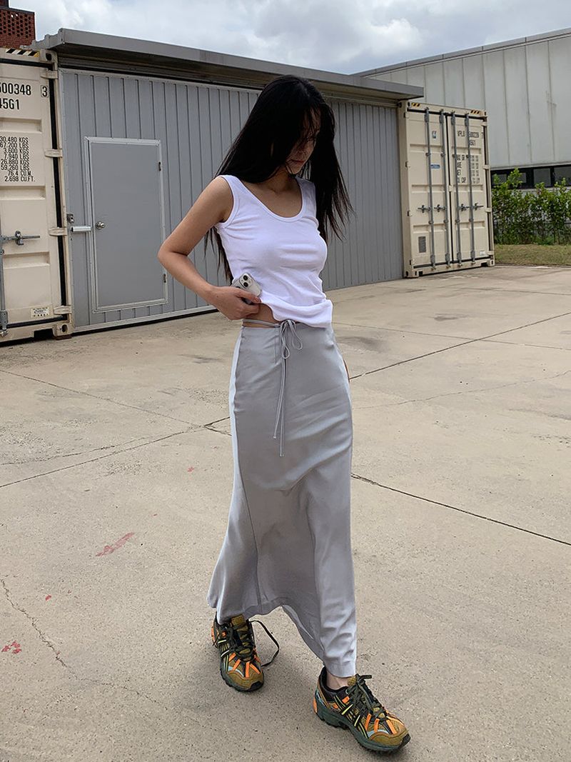 SATIN STRAP MAXI SKIRT (2COLOR)