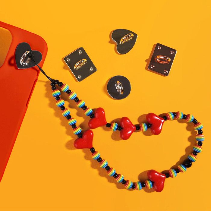Beads Phone Strap Long-Heart Red