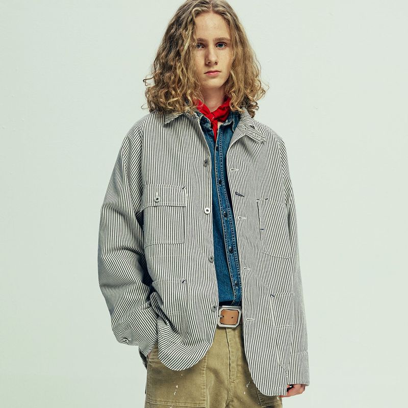 xau hickory chore jacket ivory stripe