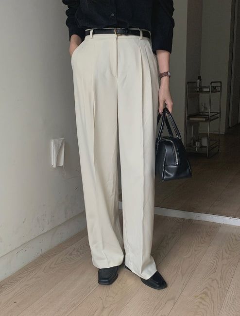 luch wool pintuck wide slacks