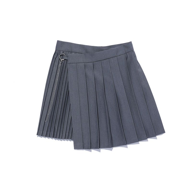 CHAIN PLEATS LAP SKIRT GRAY
