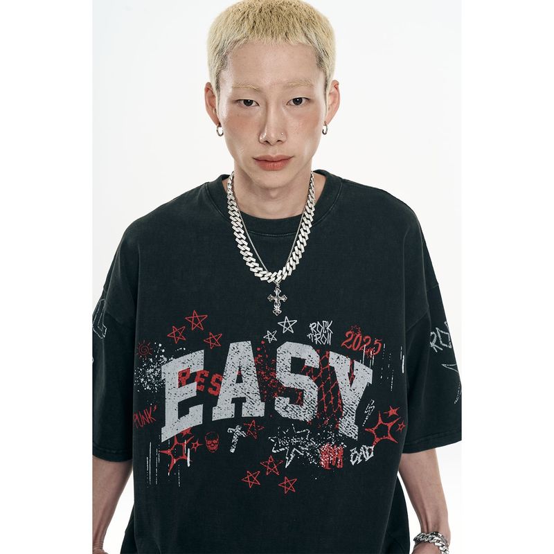 EASY NO EASY(イージーノーイージー)の「Doodle Pigment Short Sleeve - Black(Tops)」