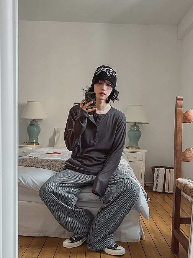 ルージュ レイヤード ヘンリーネック ロングスリーブ Tシャツ