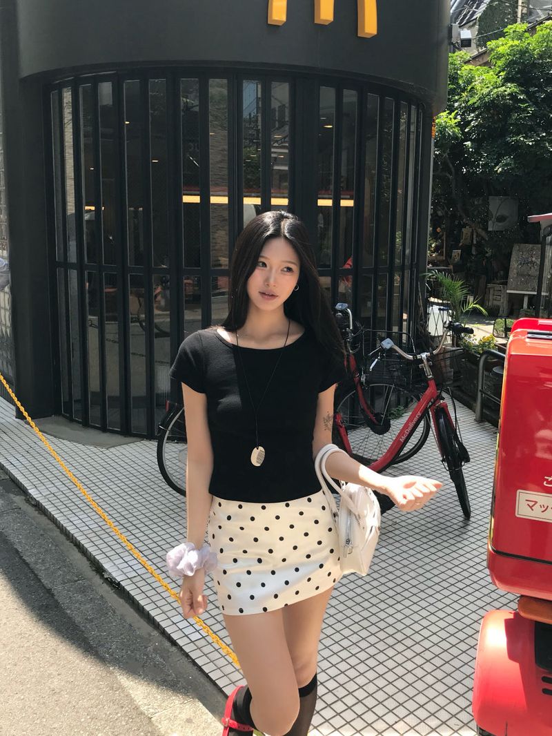 French Glow Dot Satin Mini Skirt