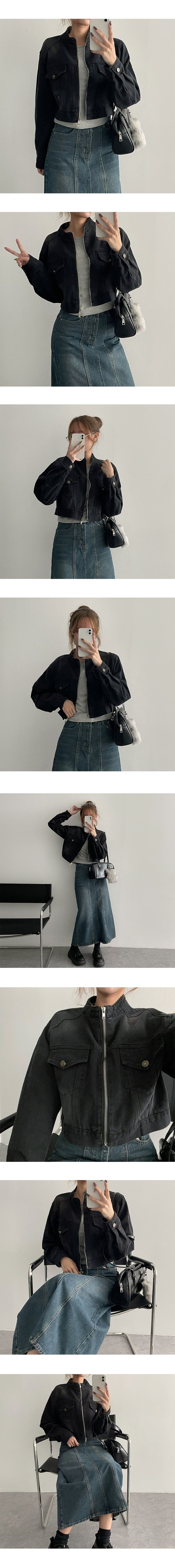 Gabe Round Neck Washed Cropped Jean Jacket