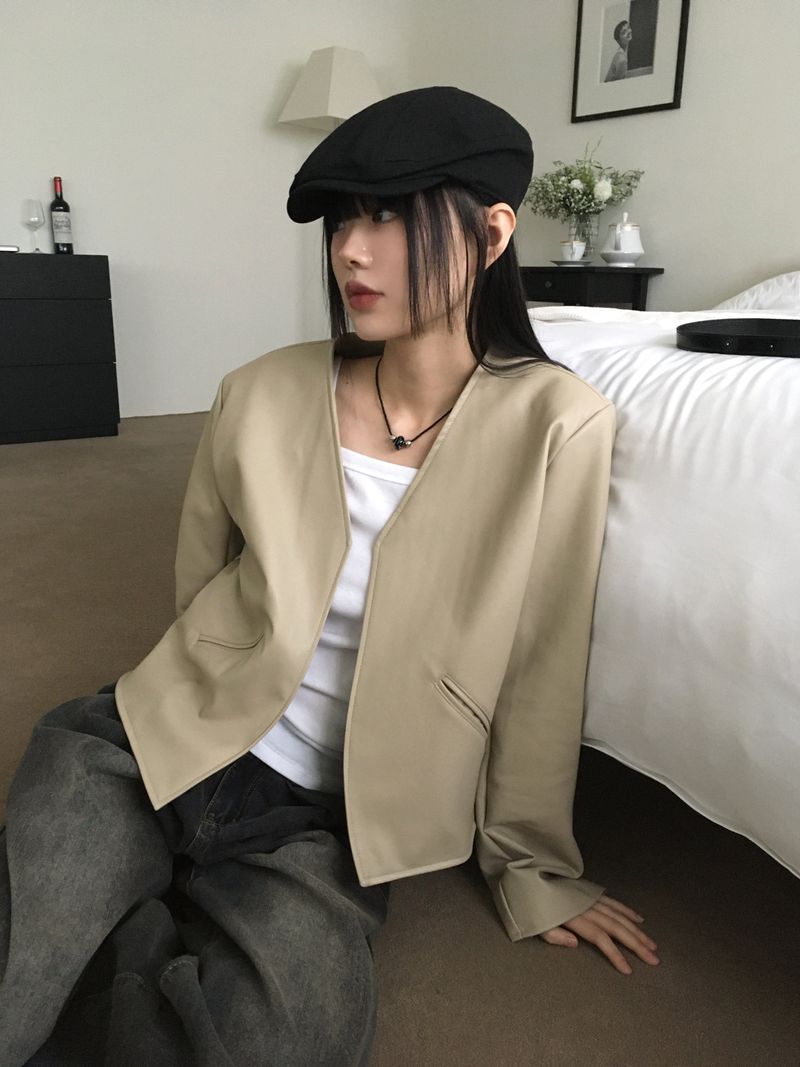 WONDER WONDER（ワンダーワンダー）の「TF no-collar V short leather jacket（Jackets/Outerwear）」
