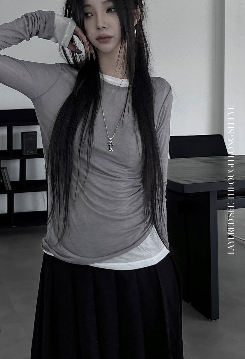 URBAN UNIQUE(アーバンユニーク)の「layered see-through long sleeve T (4color)(Tops)」