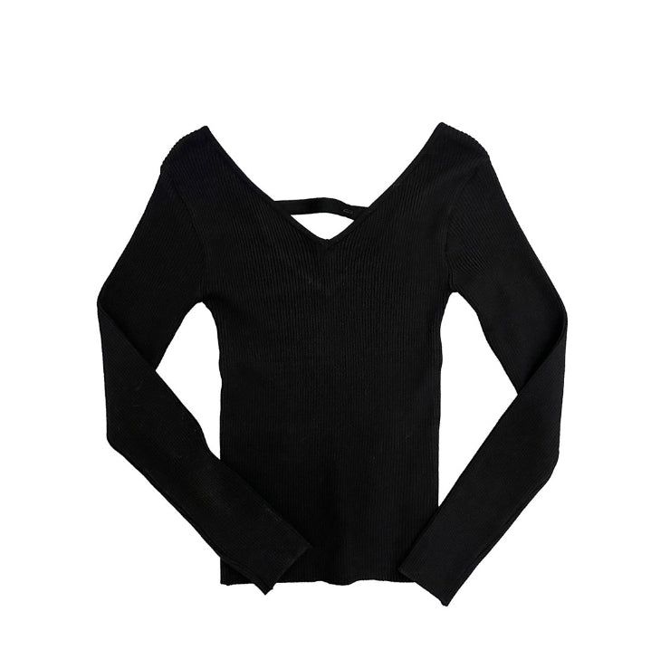 Ribbed Backless V-Neck Knit