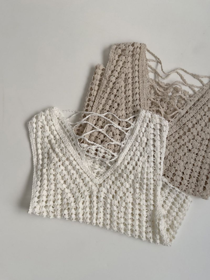 Popcorn Lace-up V-Neck Knit Vest