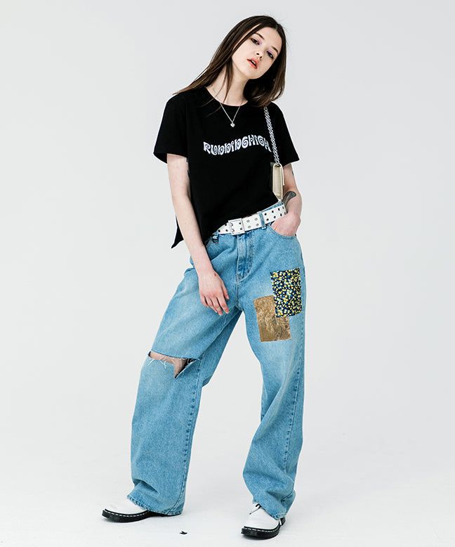 runningHIGH（ランニングハイ）の「GLITTER LOGO UNBALANCE CROP TEE（Tops）」