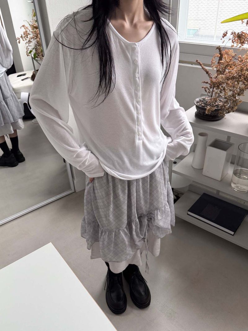 HENLEY BUTTON LONG TOP