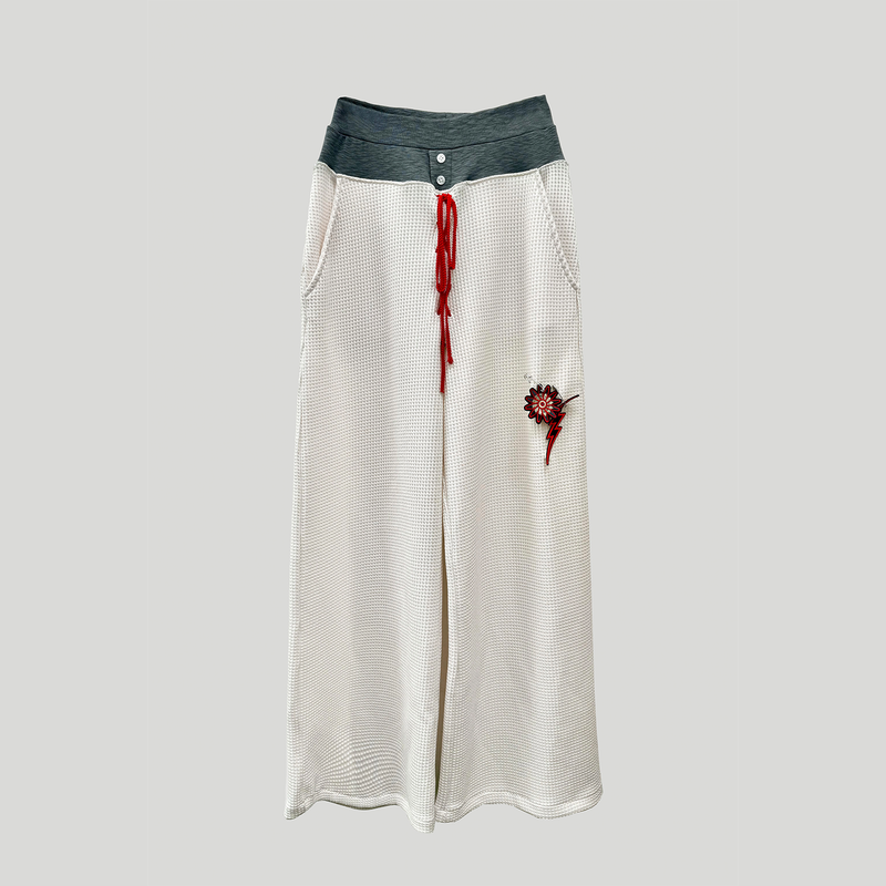 TWO-TONE WAIST WAFFLE PANTS