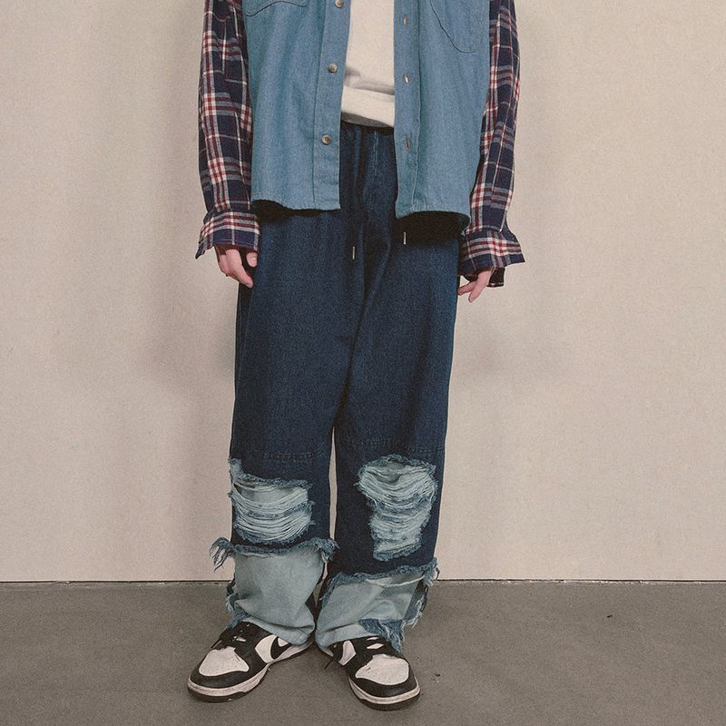 bleach denim pants_blue