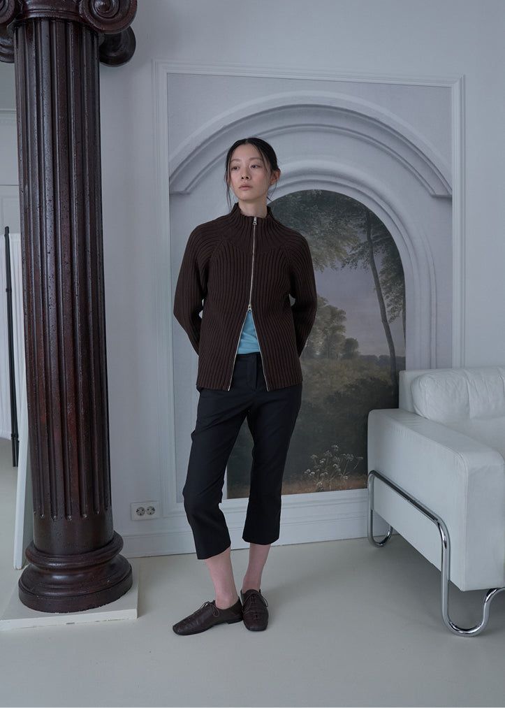 Zen High Neck Cardigan (Brown)