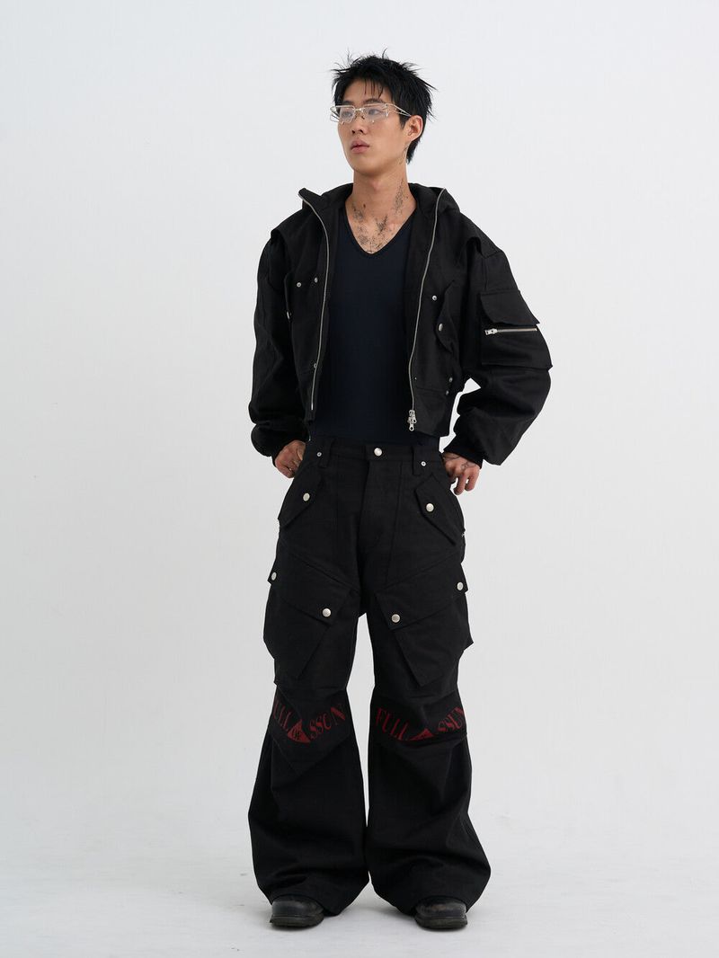 Ghost In The Shell Logo Denim Cargo Pants (Black)