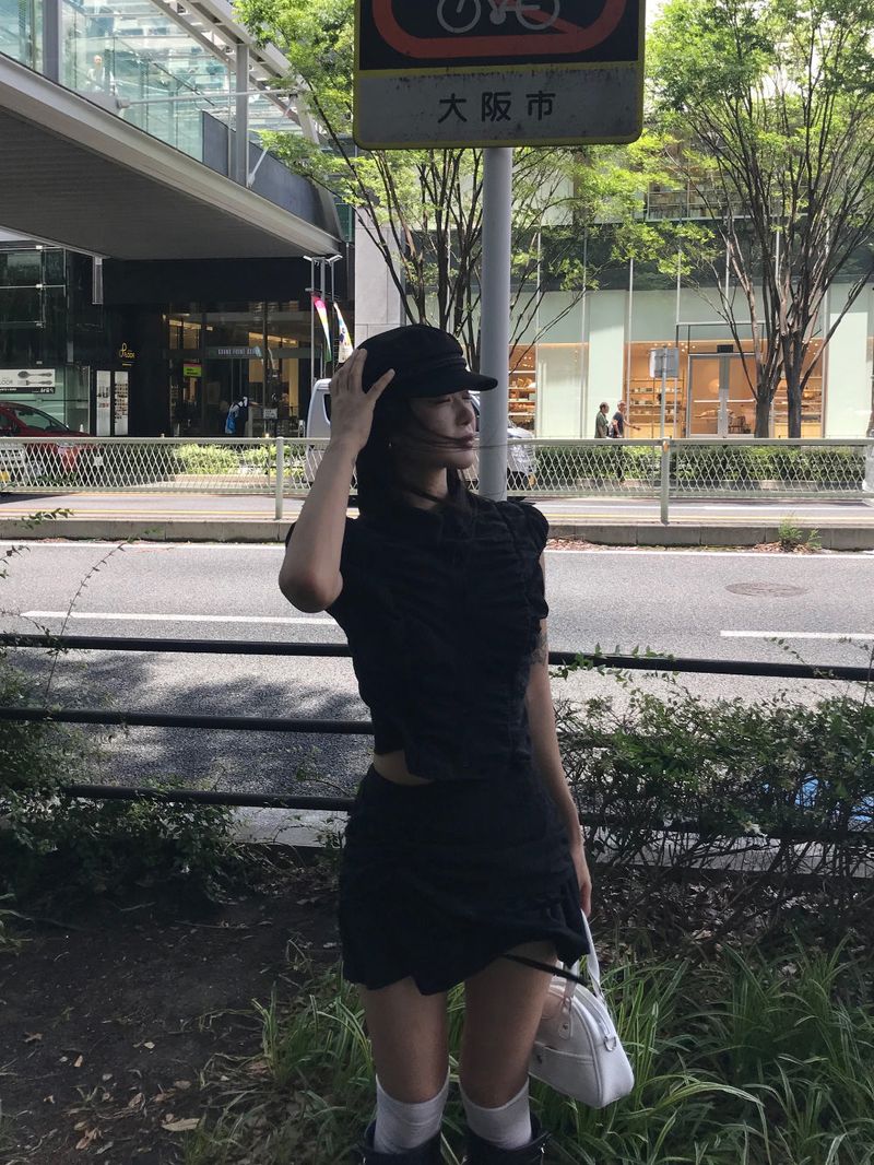 City Class Sheer Shirring HAlf Shirt& Skirt SET 