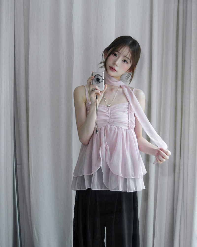 cloudemotion（クラウドエモーション）の「[ dewy ver 2 ]  airy duoble - frill chiffon bl  ( tie set ) （Tops）」