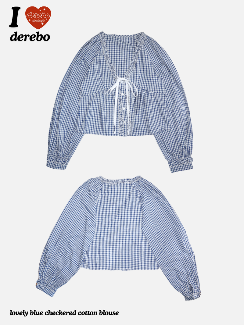lovely blue checkered cotton blouse