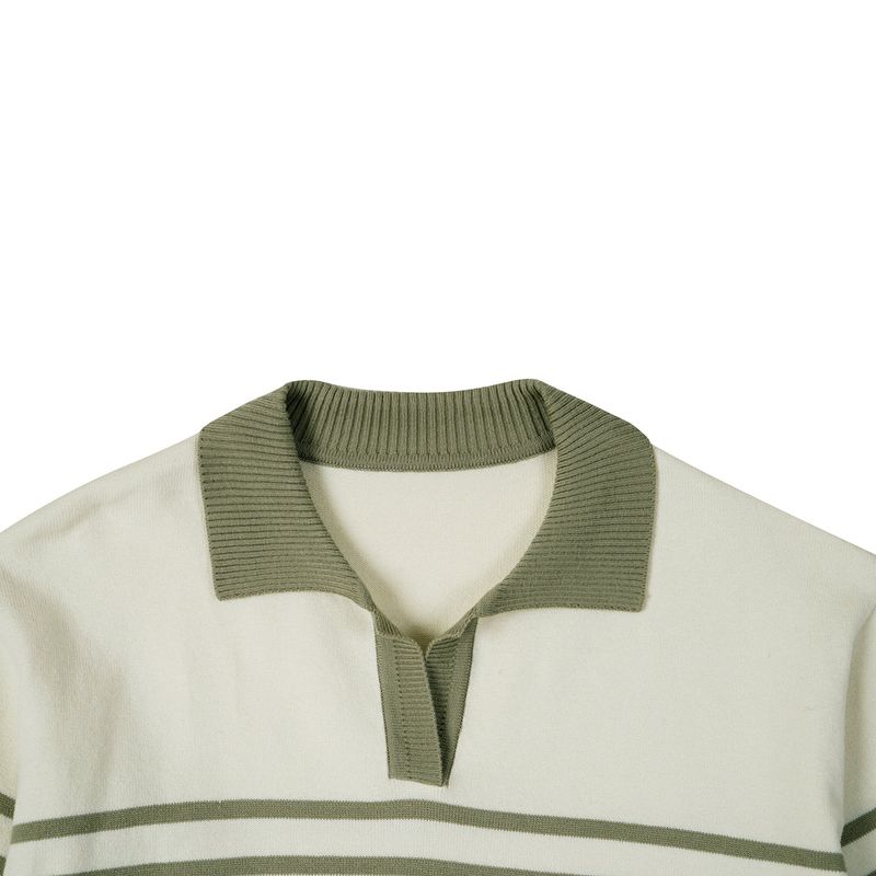 ストライプカラーニット / STRIPE COLLAR KNIT_OLIVE