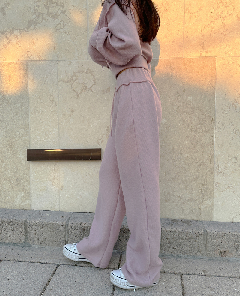 (ZIP-UP & PANTS SET!) 4 COLORS THICK FLEECE RIBBED CROPPED TRAINING PANTS