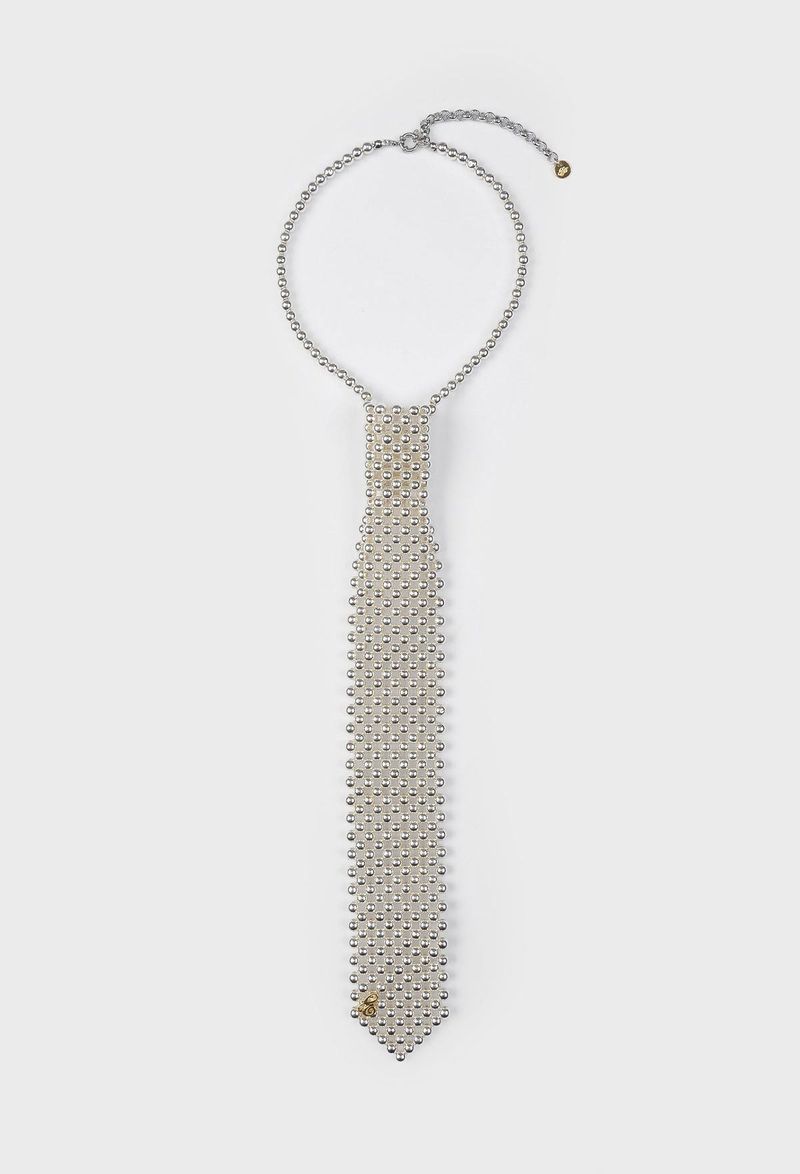 BEADED TIE NECKLACE (METAL SILVER)