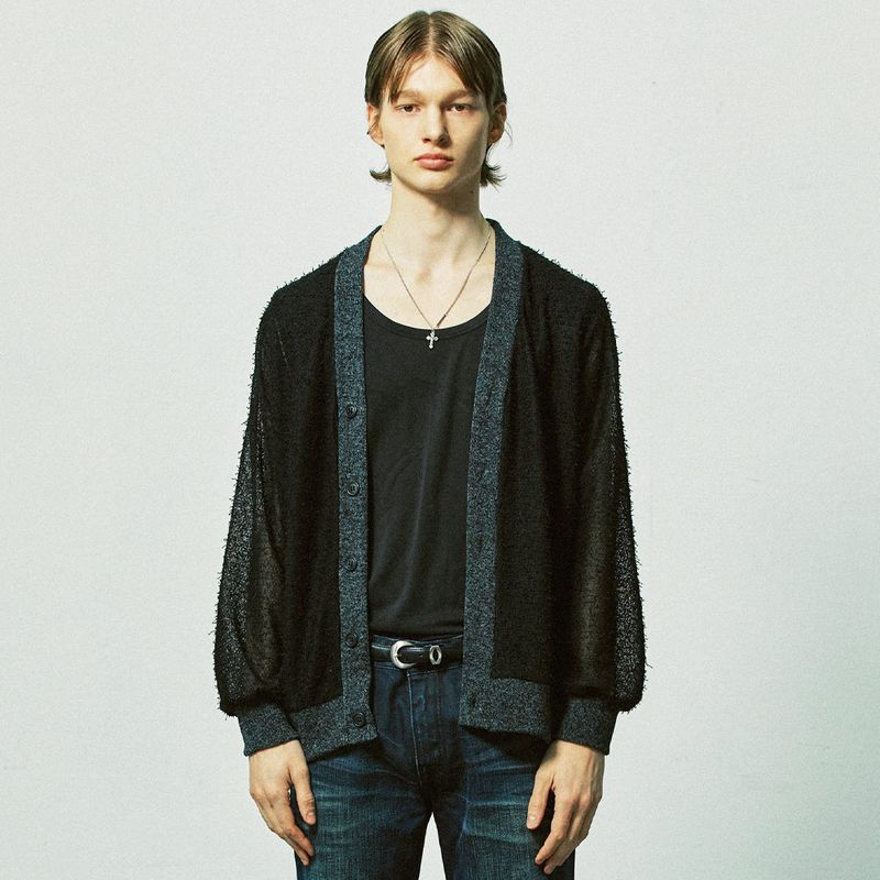 S SY（エスエスワイ）の「grunge fisher net knit cardigan black（）」