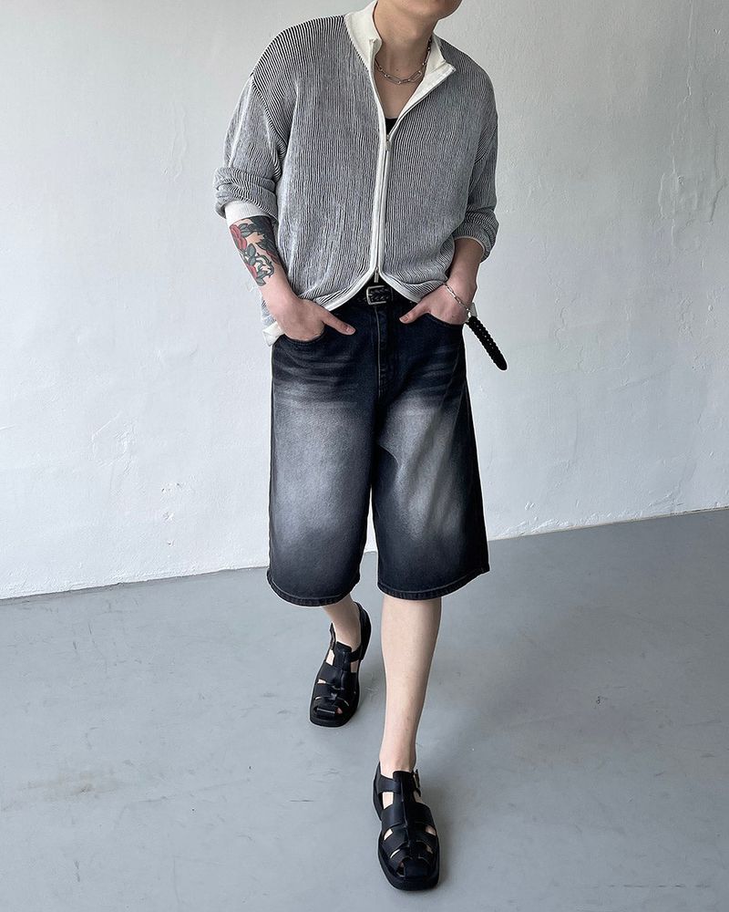 TR2458 Cat Black Bermuda Denim Pants (S ~ L)