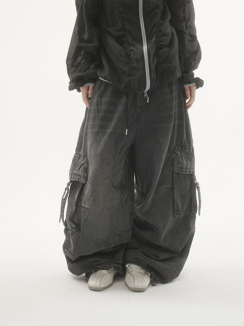Drop buckle cargo denim pants -2C