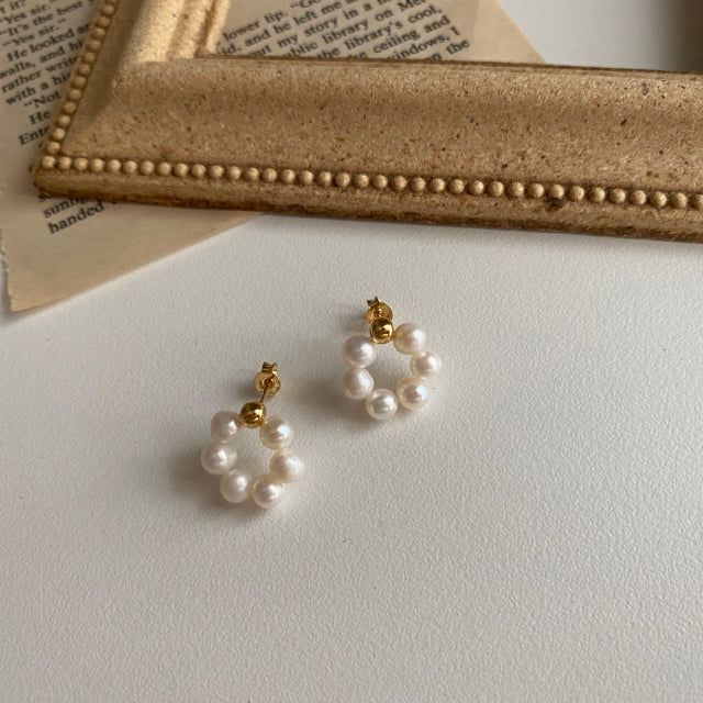 ori Freshwater Pearl Flower Ball Guest Silver needle Earrings