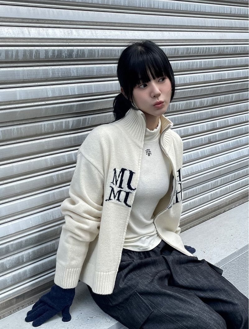 [1WAY ZIPPER] LAMBSWOOL JACQUARD KNIT ZIPUP