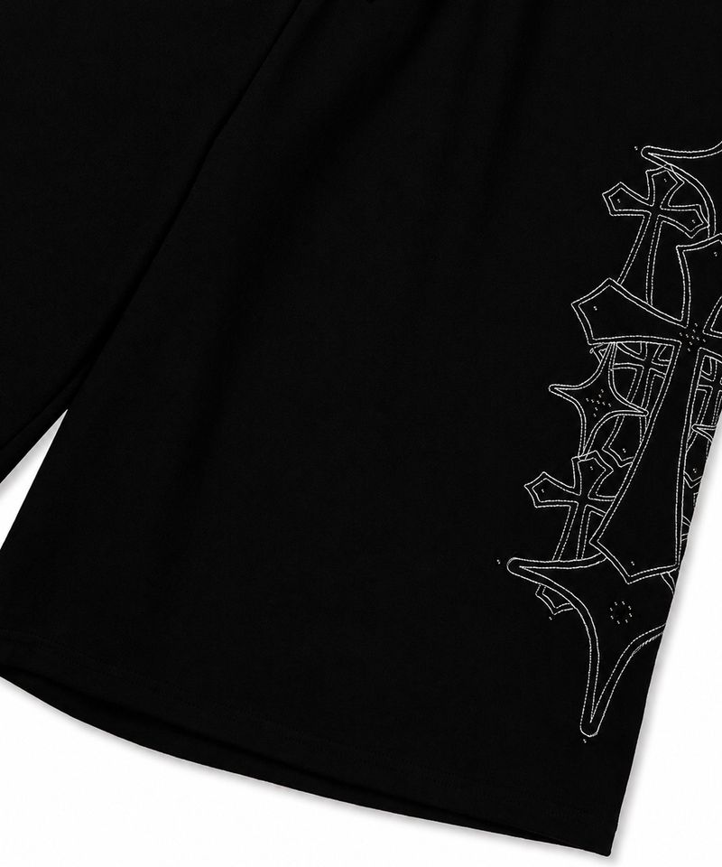 Stud Needle Walk Bermuda Sweat Pants - Black