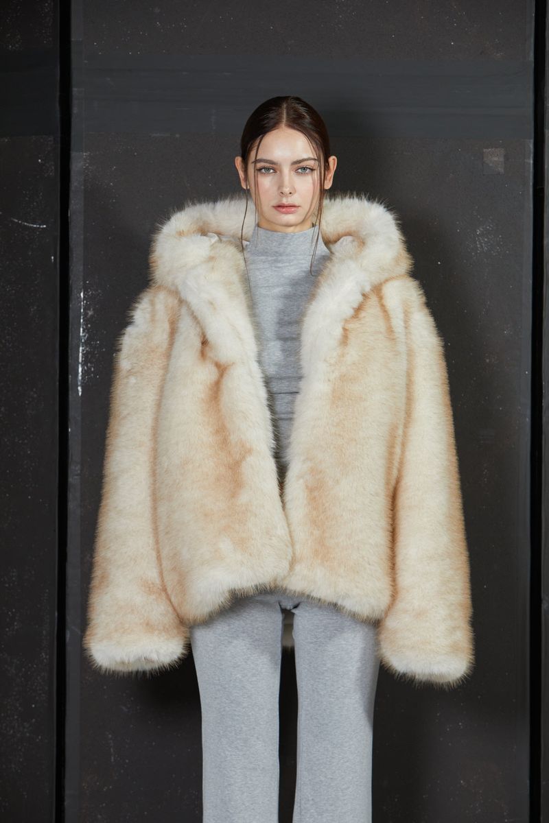 TWO TONE FUR JACKET -IVORY