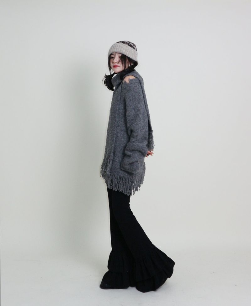 Puddle Demoor Tester Damage Long-Sleeved Knitwear Dress (Muffler Set)