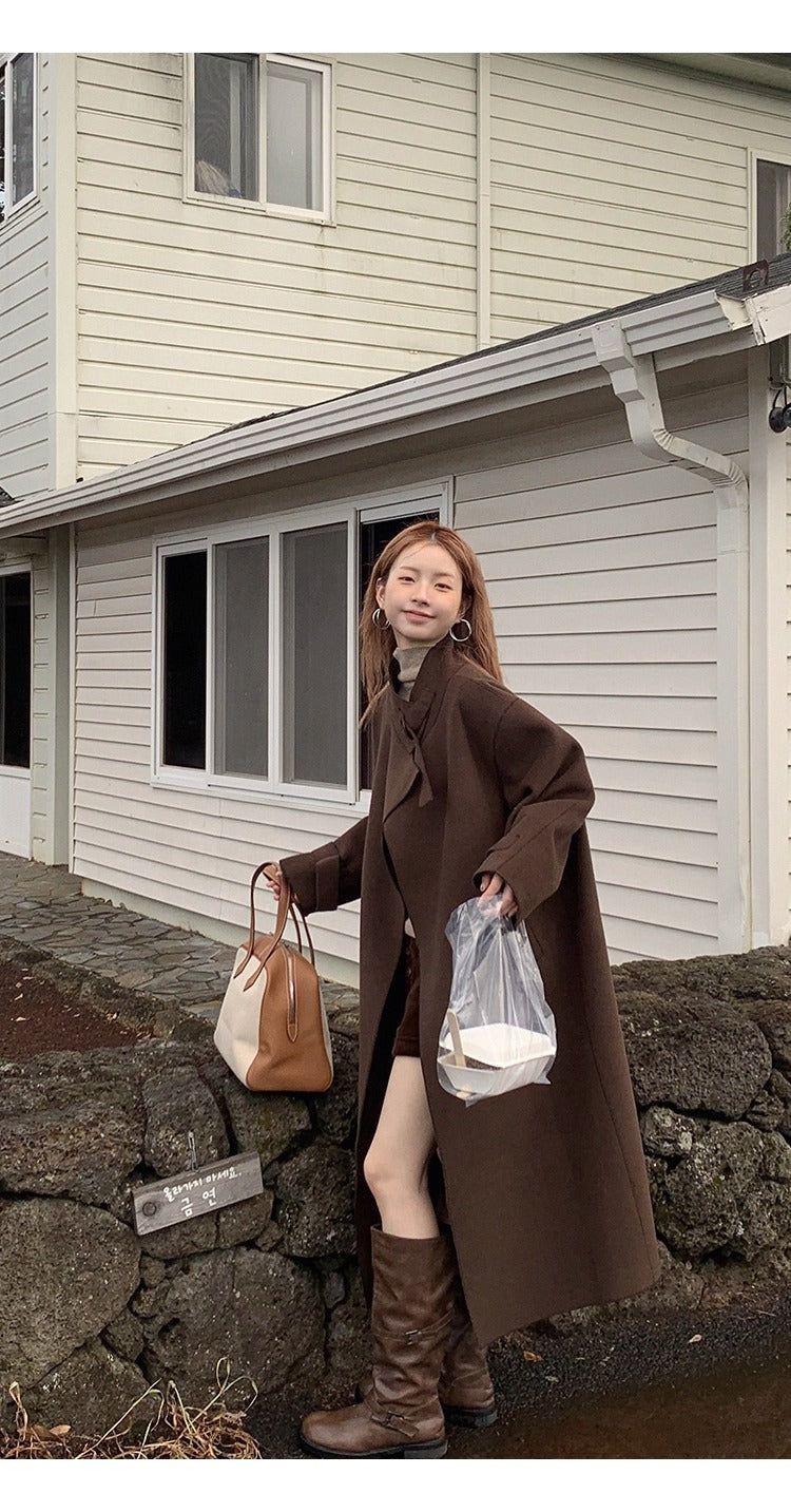 dark brown wool handmade long coat