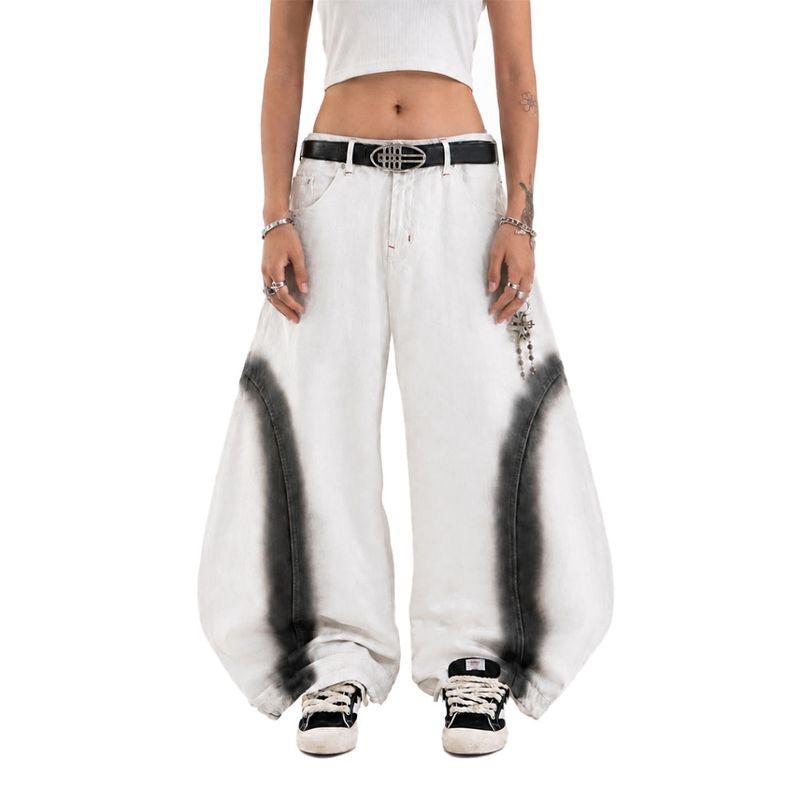 A1 Low Waist Wide Barrel Ladies Jeans - Grain Dual White Spray