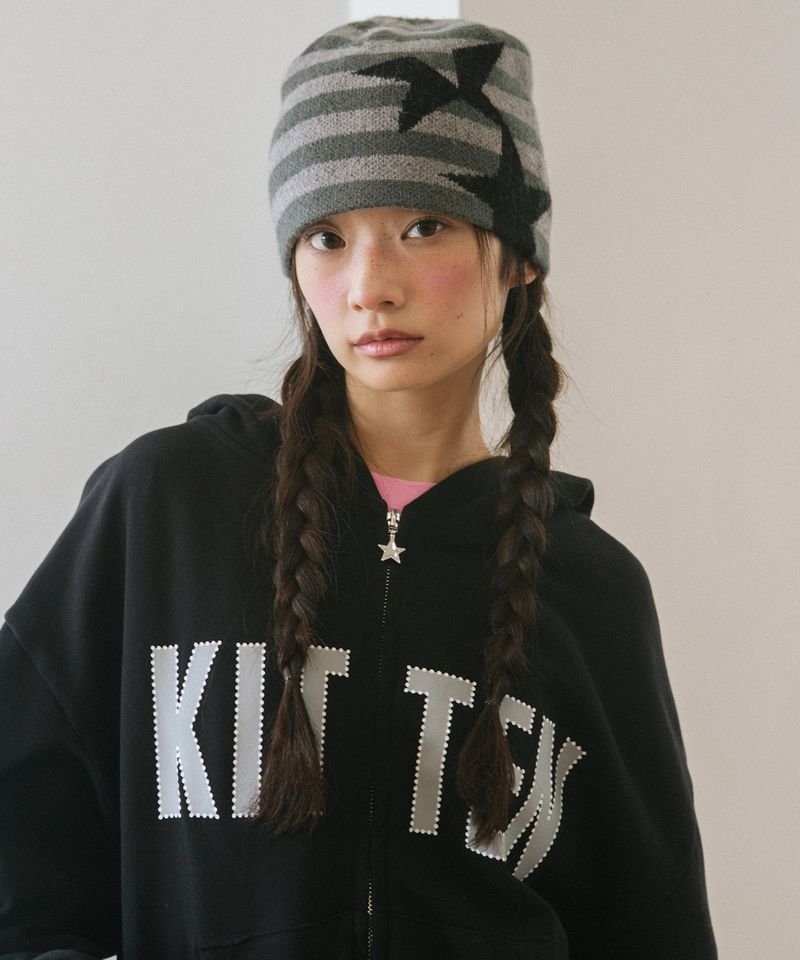 cavish（カビシ）の「STRIPED TWIN STAR BEANIE BLACK(CV2GFUAB30A)（Hats）」