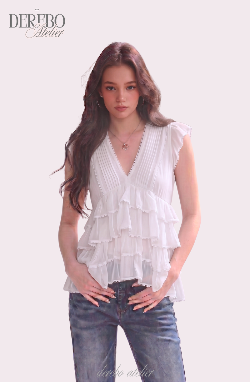 Lady Frilled Chiffon V Blouse