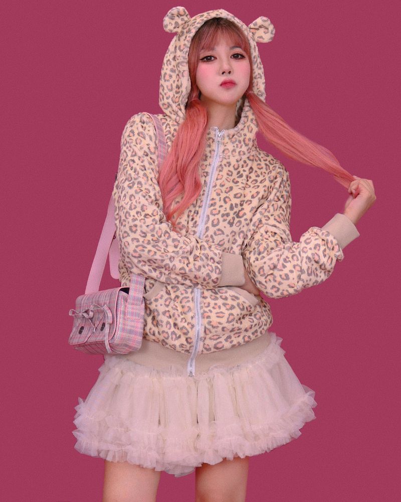 mimi leopard bear hood zip-rp (기모)