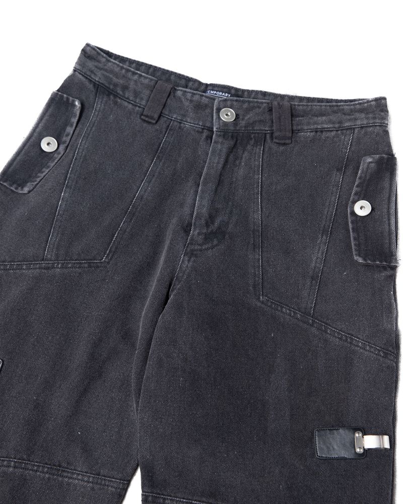 MULTI BUCKLE WASHED GREY DENIM PANTS
