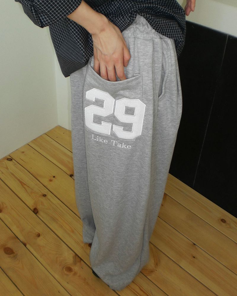 Bermi Number Patch Banding Strap Snap Button Training Long Pants