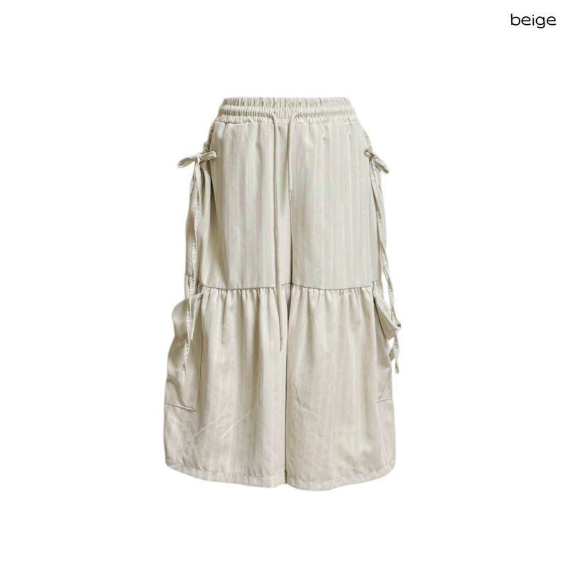 (2color) Ribbon Shirring Pocket Suede Bermuda Pants
