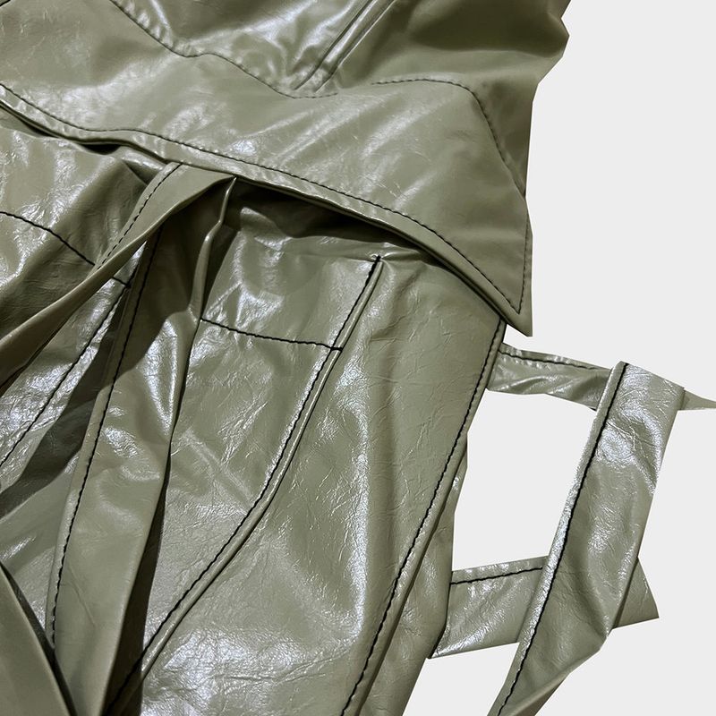 glossy strap pants_khaki
