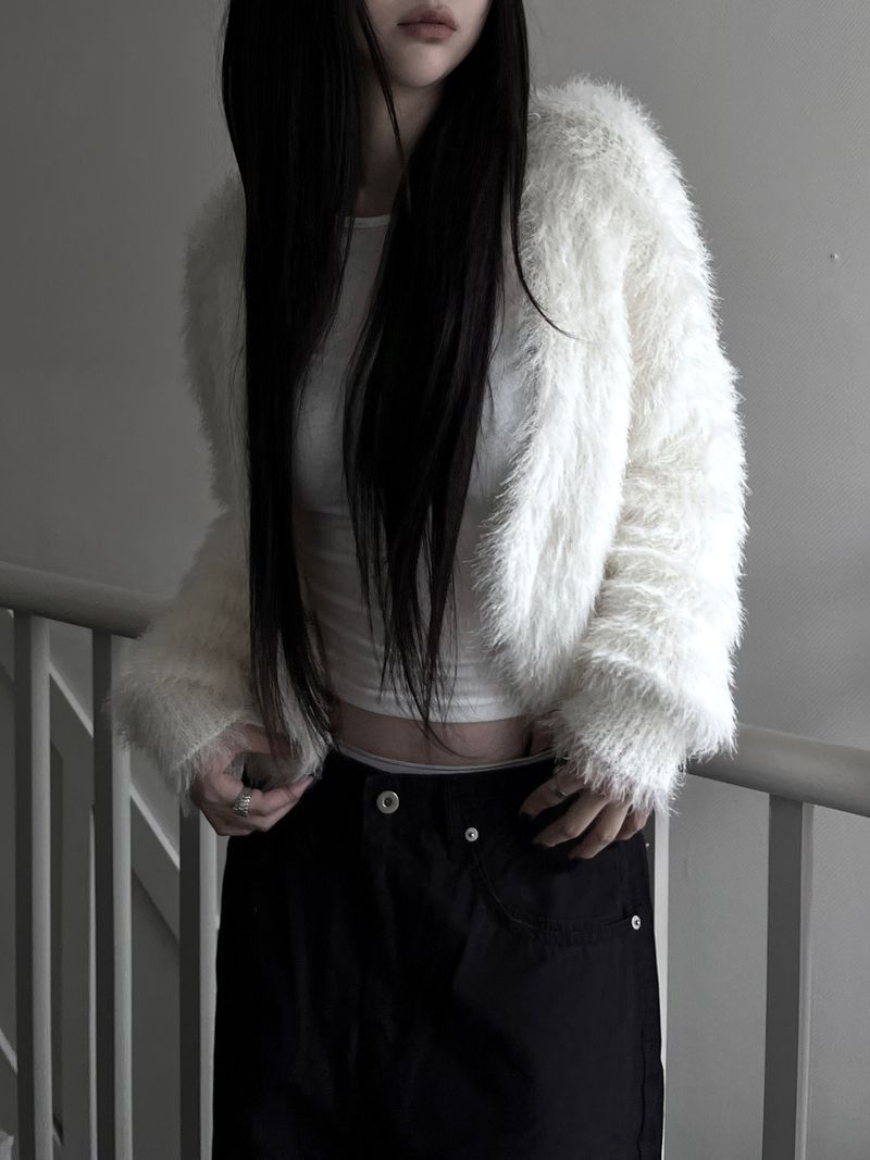 hitch fur crop cardigan (2color)