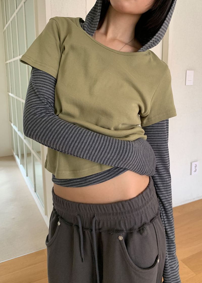 RIVET STRIPE HOOD TEE