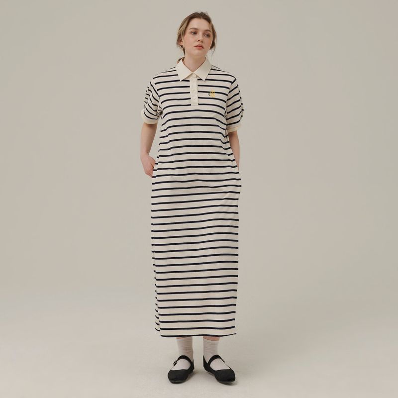 Between A and B（ビットウィーンエーアンドビー）の「STRIPE COLLAR MAXI DRESS_IVORY（Dresses）」