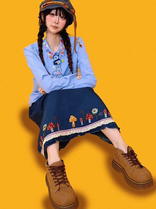 KUO（クーオ）の「mushroom denim long skirt (2color)（Skirts）」