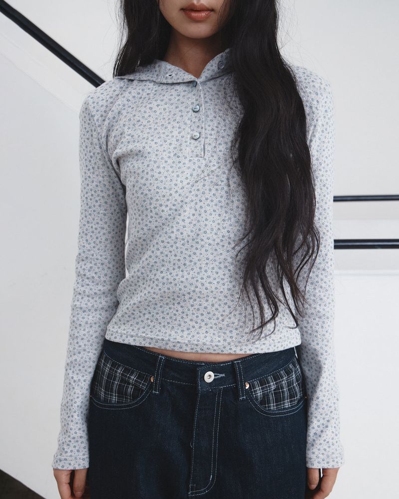 Half Button Flower Hoodie